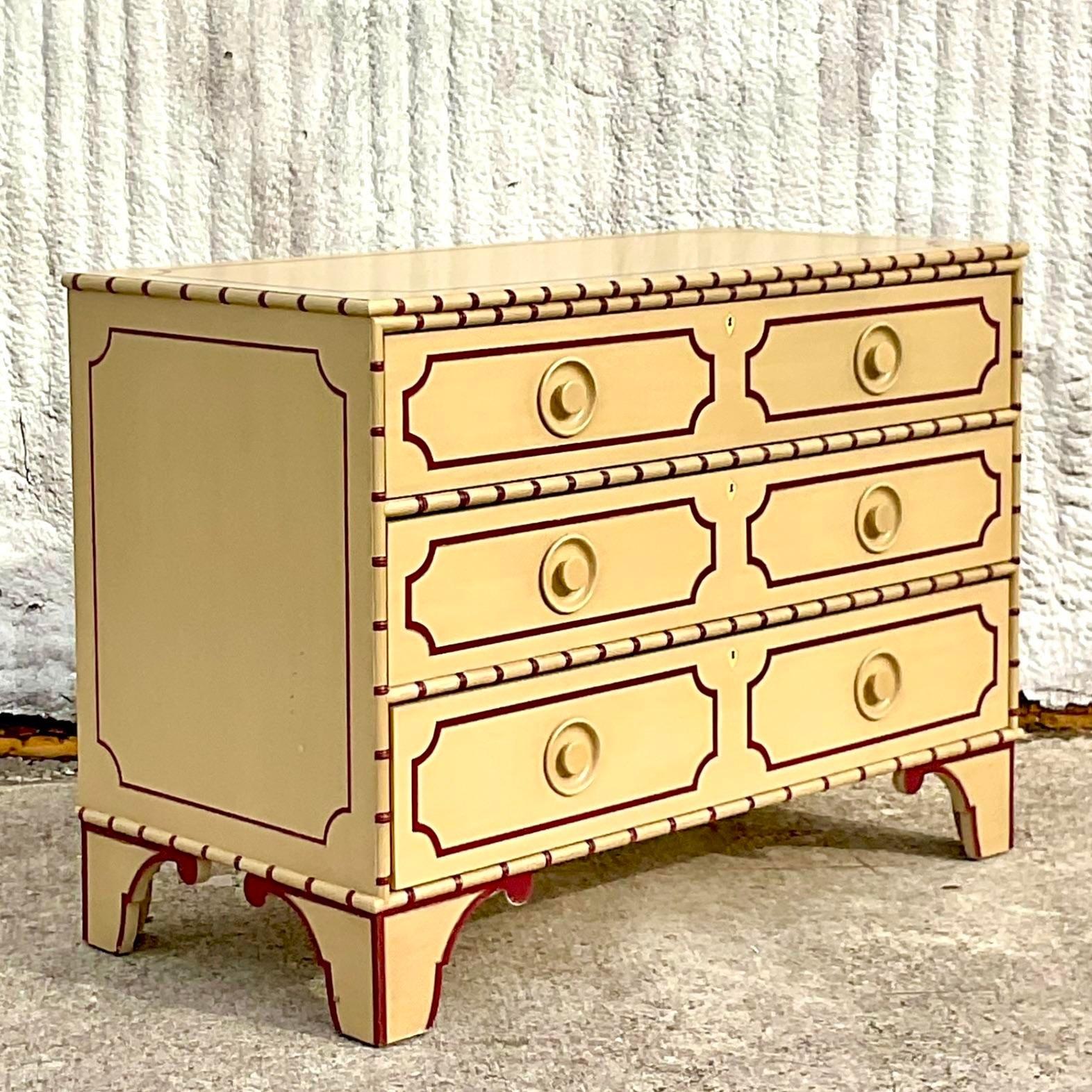 Boho Big Pine Key Notched Chest With Maroon Trim In Good Condition In west palm beach, FL