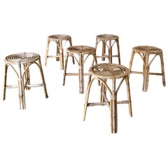 Boho Bohemian Design Bamboo Stool set, Italy 1960's
