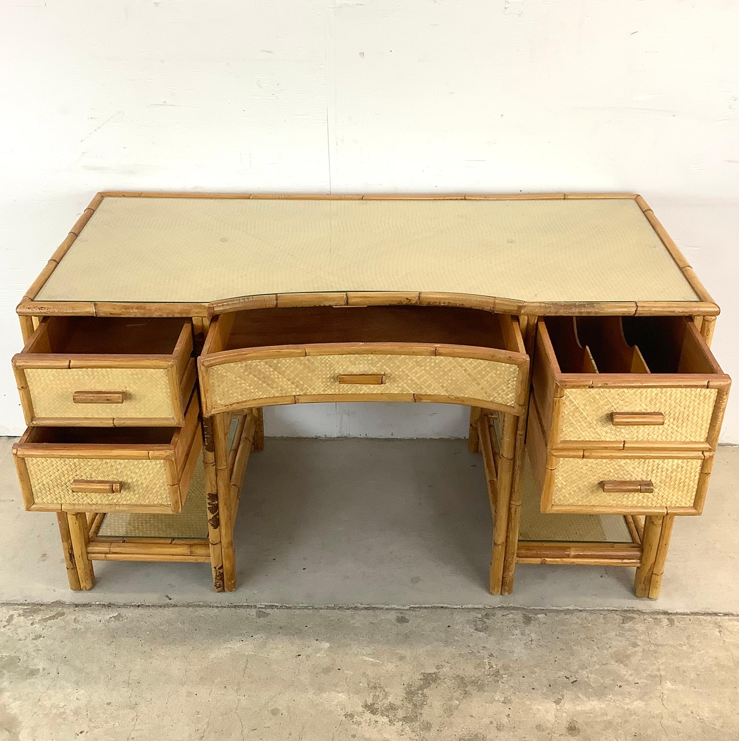 Boho British Colonial Bamboo & Rattan Desk 6