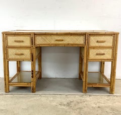 Boho British Colonial Bamboo & Rattan Desk