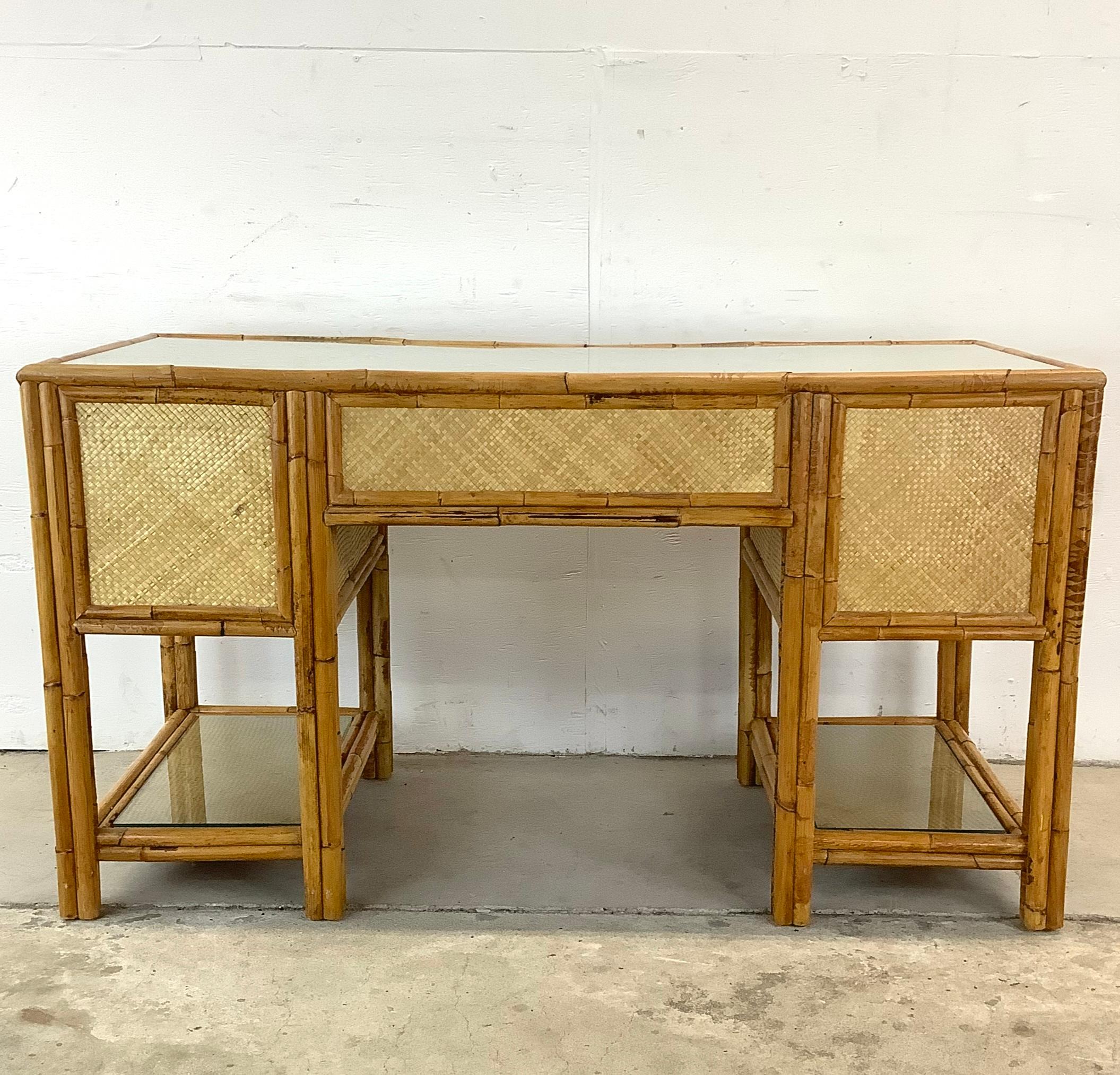 Boho British Colonial Bamboo & Rattan Desk For Sale 13