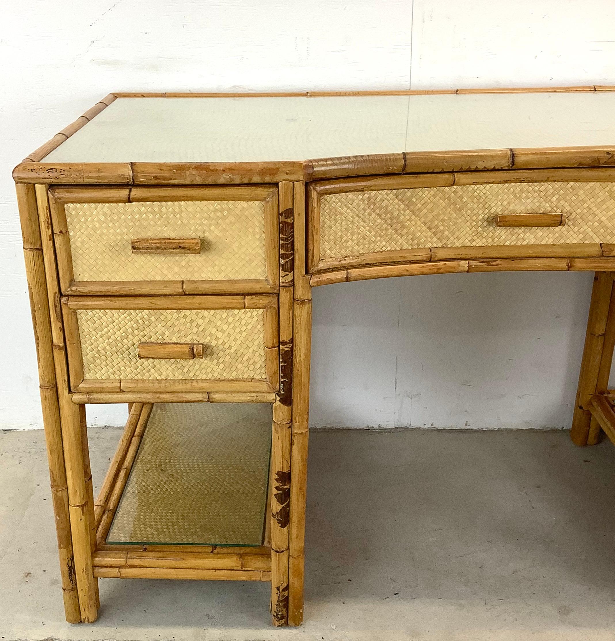 Unknown Boho British Colonial Bamboo & Rattan Desk For Sale