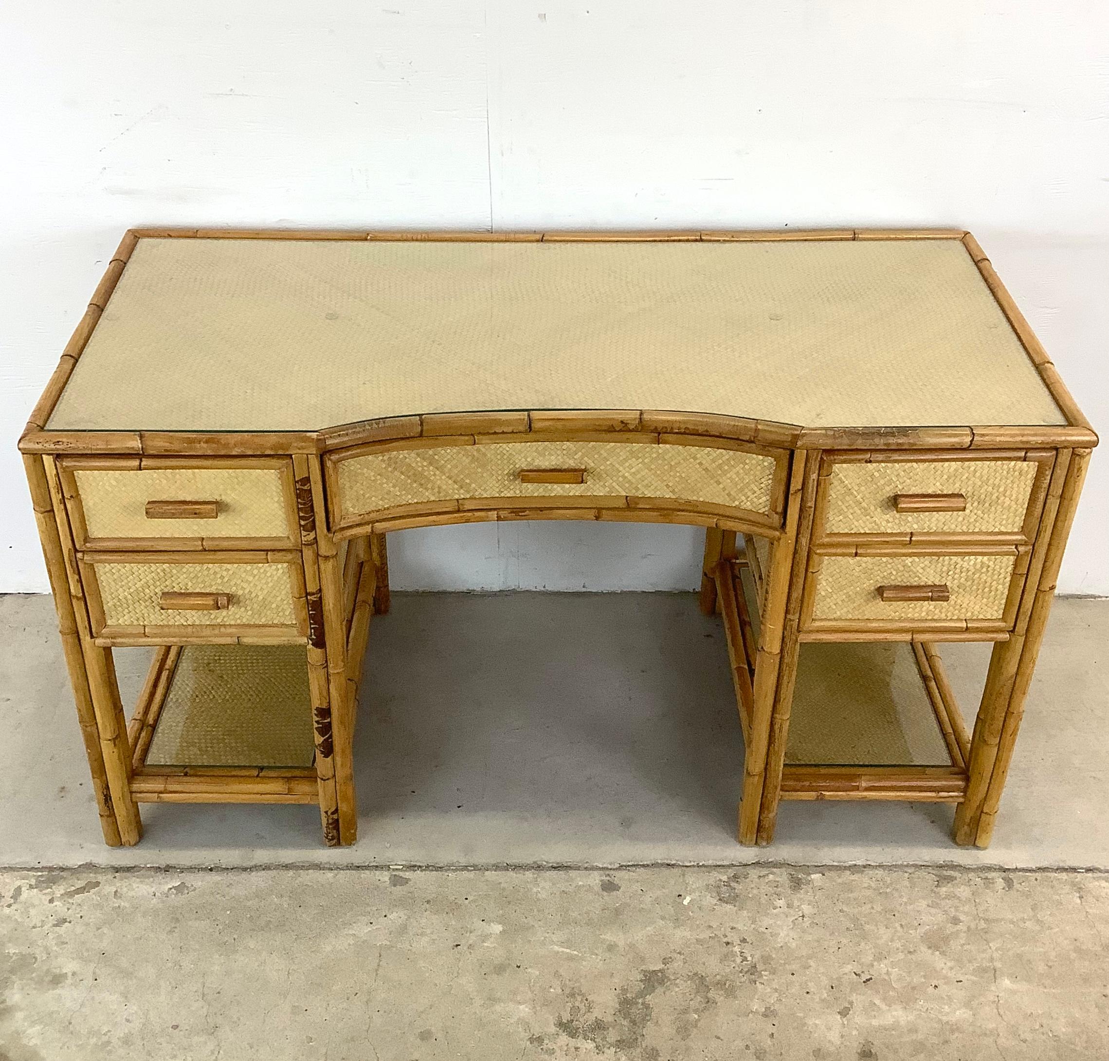 Other Boho British Colonial Bamboo & Rattan Desk For Sale