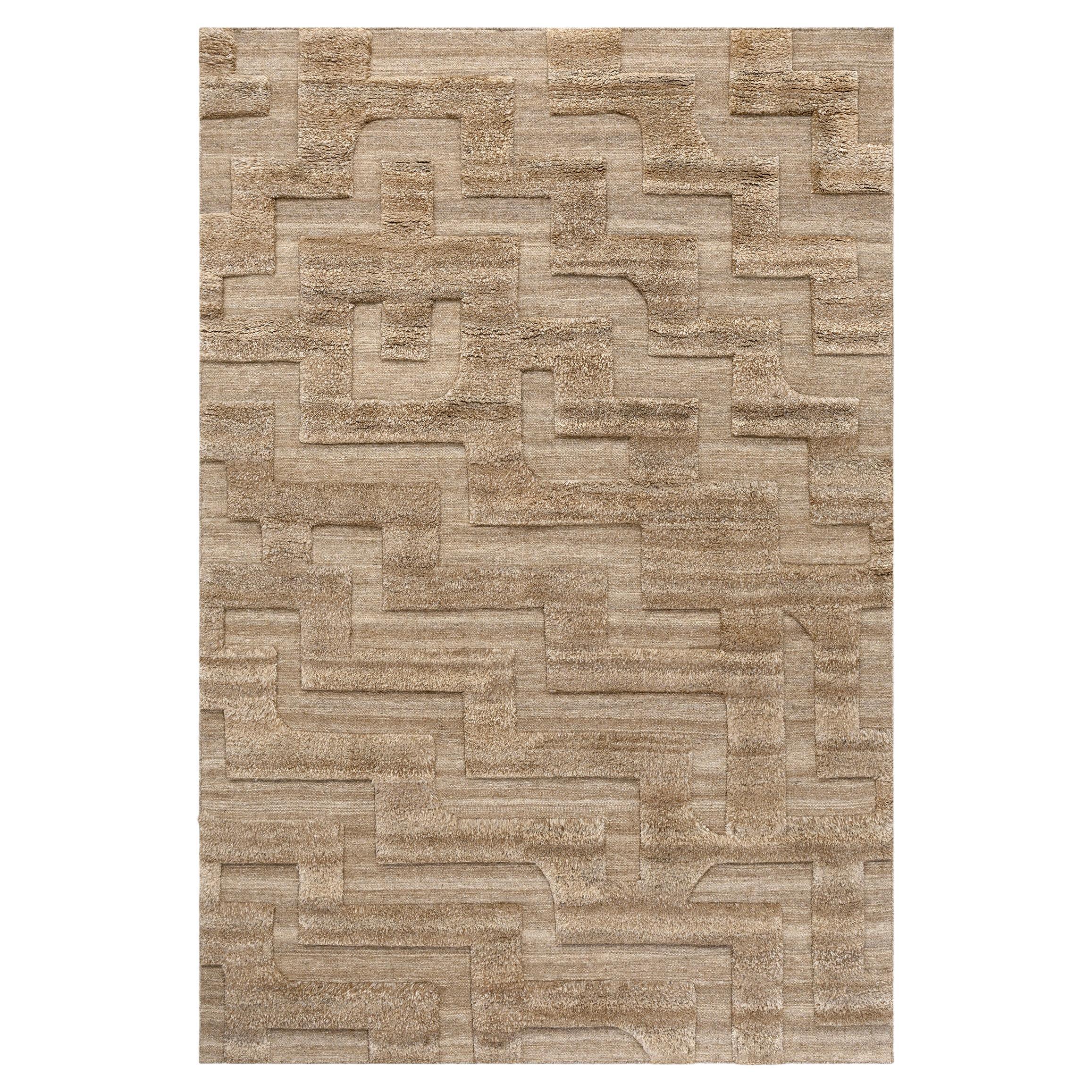 Tappeto Boho, marrone, annodato a mano con design scandinavo in vendita