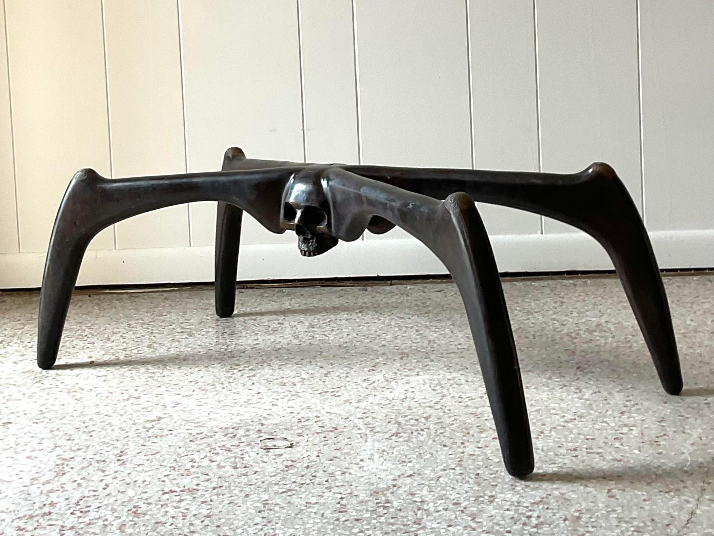 Boho Cast Bronze Skull Coffee Table In Good Condition For Sale In west palm beach, FL