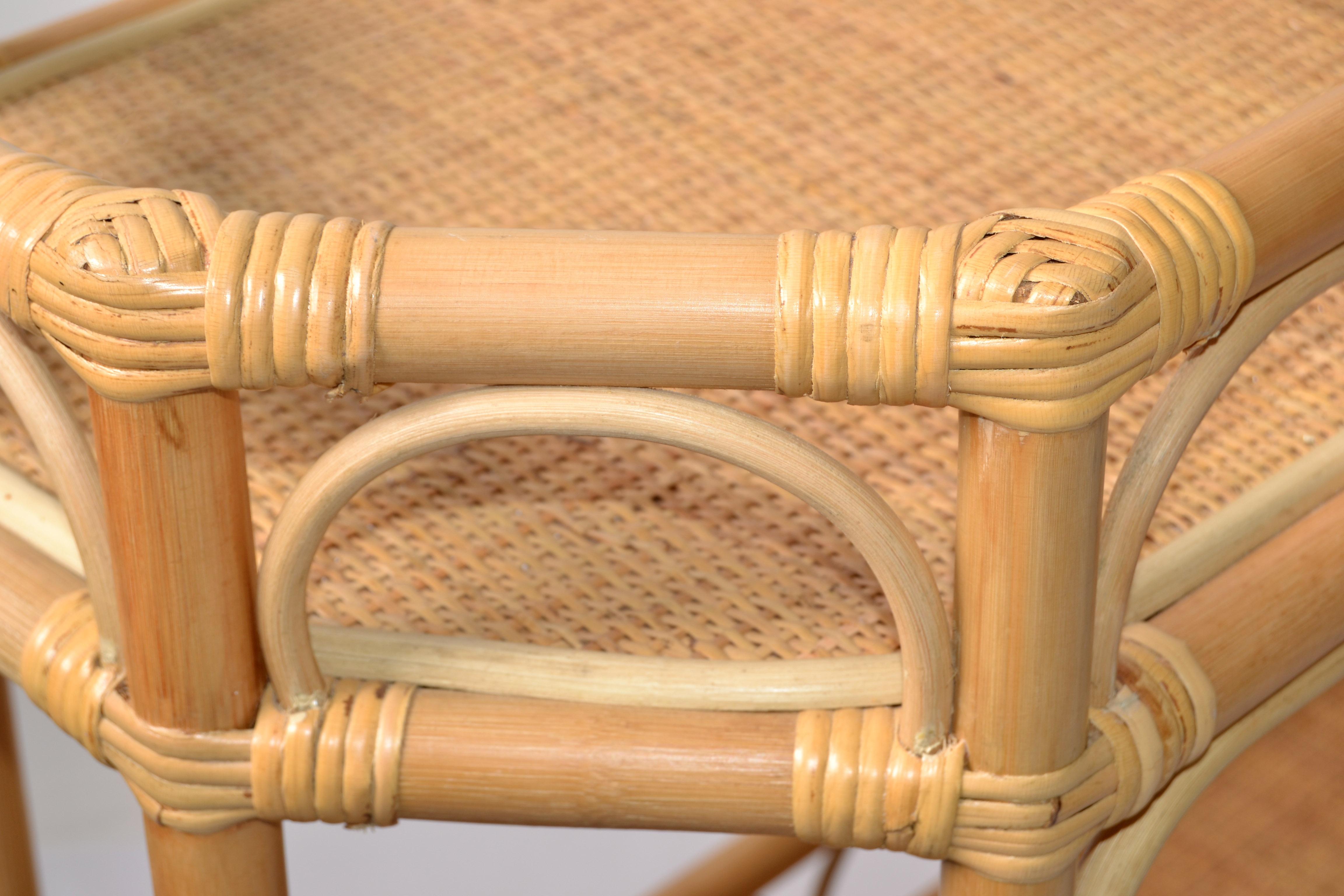 Boho Chic 2 Tier Bent Bamboo & Cane handwoven Top Kitchen Dry Bar Console Table For Sale 2