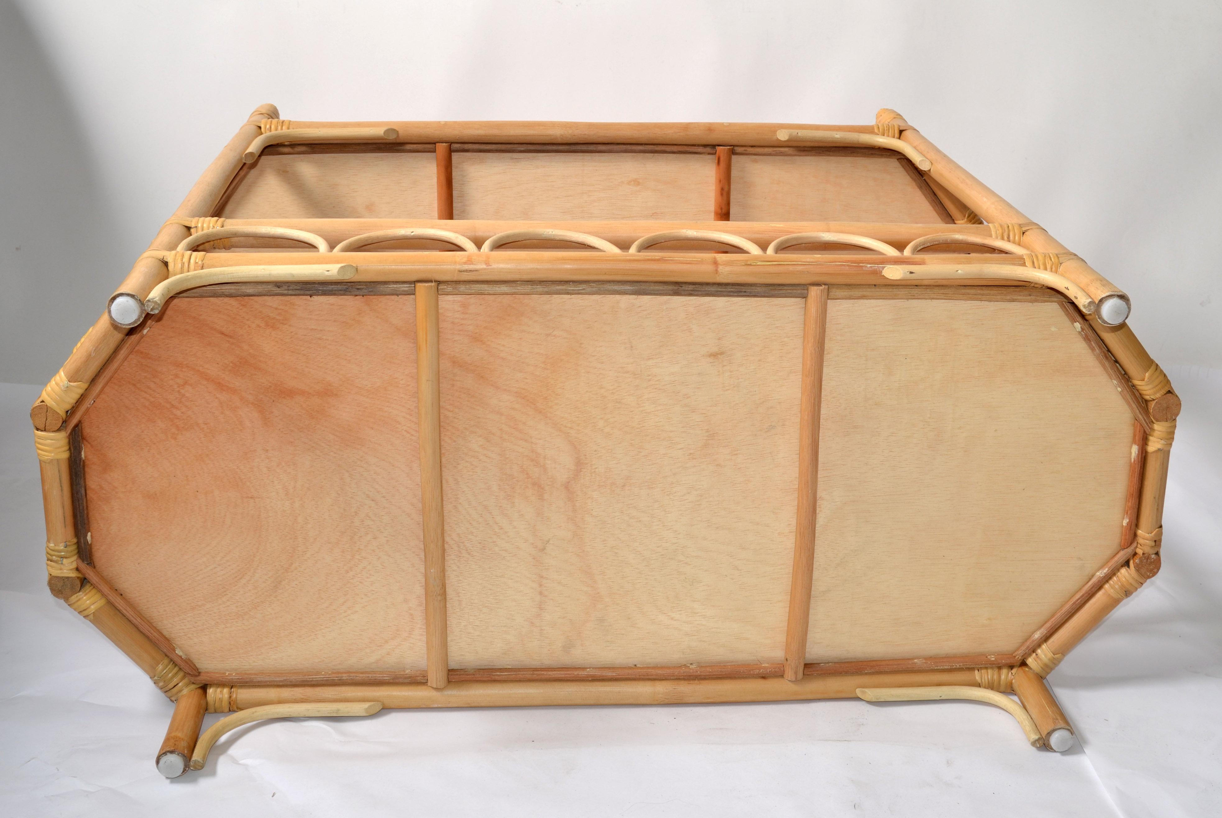 Mesa Consola Boho Chic de 2 Tablas de Bambú Doblado y Caña tejida a mano para Cocina Bar Seco en venta 7