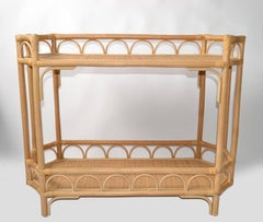 Boho Chic 2 Tier Bent Bamboo & Cane handwoven Top Kitchen Dry Bar Console Table