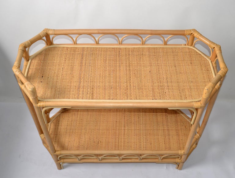Dry Kitchen Table Boho Chic 2 Tier Bent Bamboo and Cane handwoven Top Kitchen Dry Bar ...