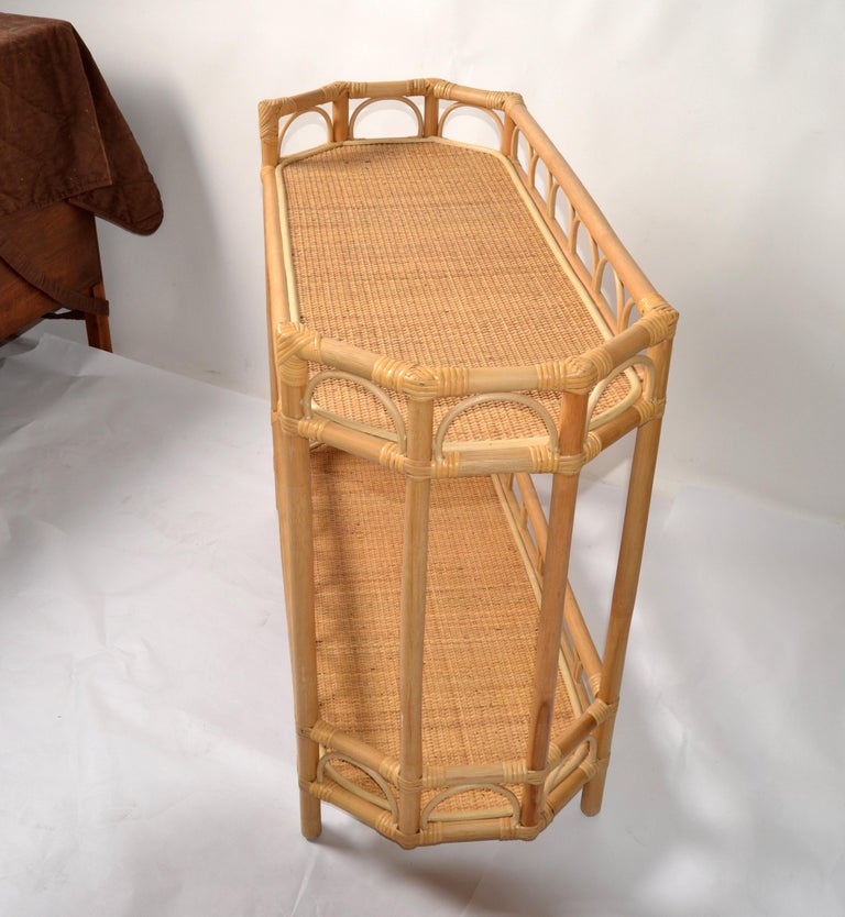 Dry Kitchen Table Boho Chic 2 Tier Bent Bamboo and Cane handwoven Top Kitchen Dry Bar ...