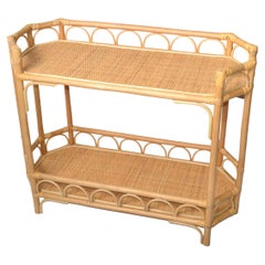 Boho Chic 2 Tier Bent Bamboo & Cane handwoven Top Kitchen Dry Bar Console Table