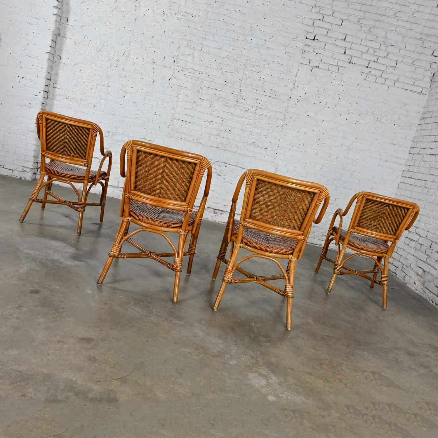Boho Chic 2 Toned Wicker Rattan Café Bistro or Conservatory Armchairs Set of 4 4