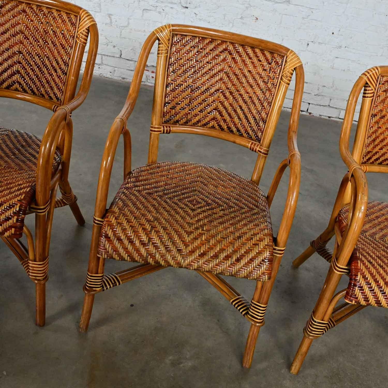 Boho Chic 2 Toned Wicker Rattan Café Bistro or Conservatory Armchairs Set of 4 6
