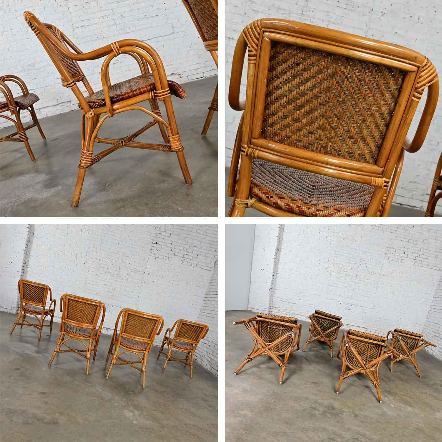 Boho Chic 2 Toned Wicker Rattan Café Bistro or Conservatory Armchairs Set of 4 9