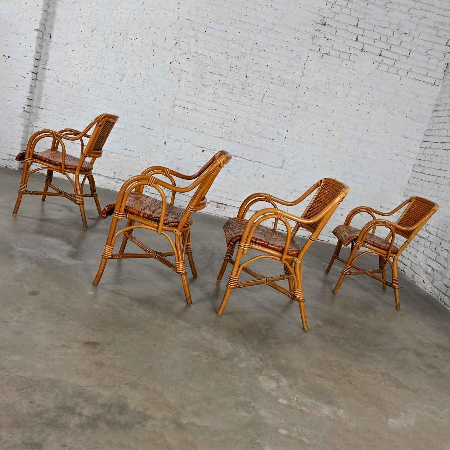 Boho Chic 2 Toned Wicker Rattan Café Bistro or Conservatory Armchairs Set of 4 2