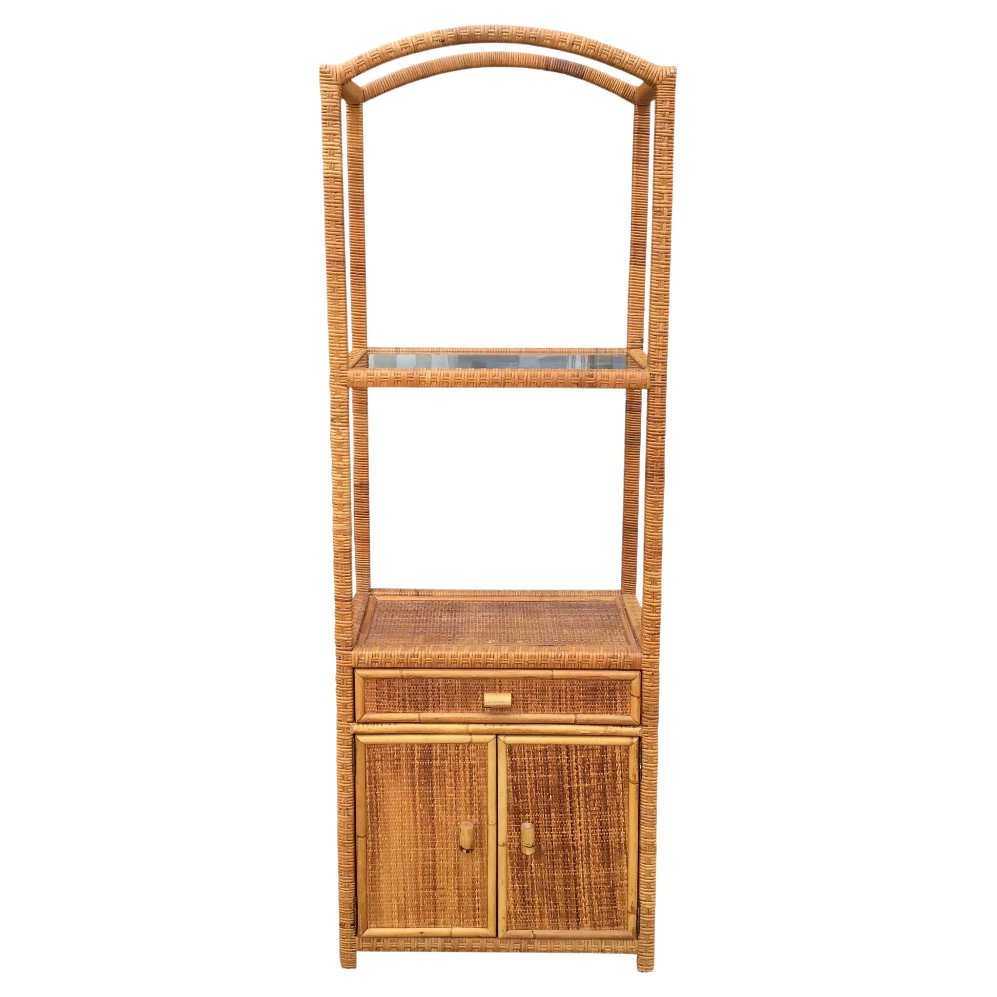Bielecky Brothers Rattan Arch Top Etagere For Sale at 1stDibs
