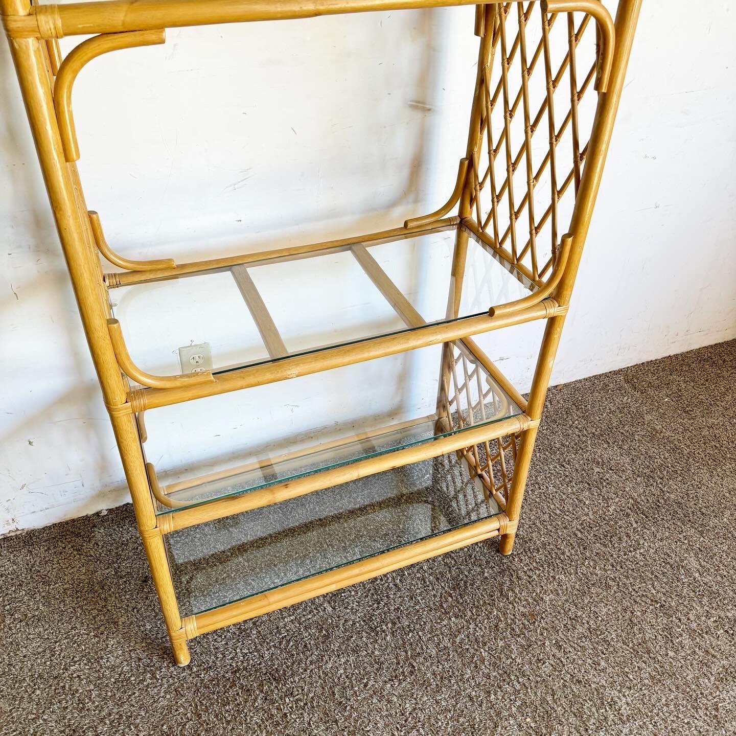 Late 20th Century Boho Chic Arched Bamboo Rattan Etagere - 5 Shelves For Sale
