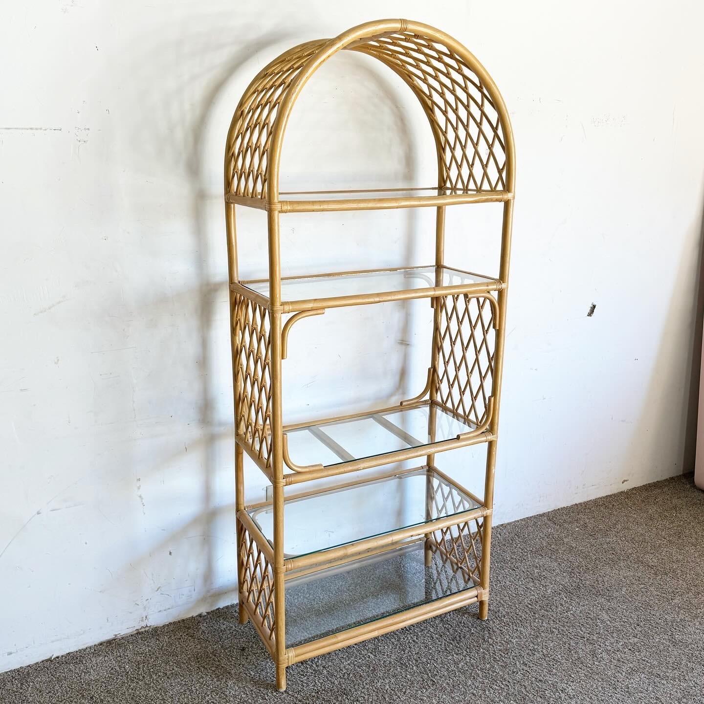 Boho Chic Arched Bamboo Rattan Etagere - 5 Shelves For Sale 4