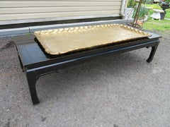 Boho Chic Asian Style Rectangular Coffee Table Attached Brass Tray Chinoiserie