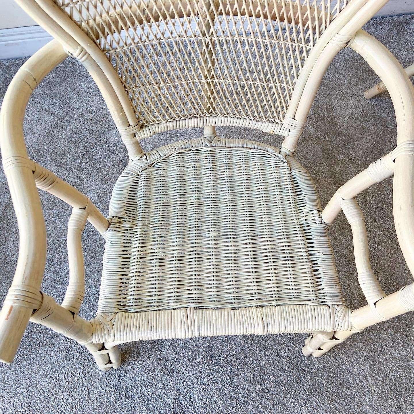 Late 20th Century Boho Chic Balloon Back Bamboo Rattan Dining Chairs - Set of 6