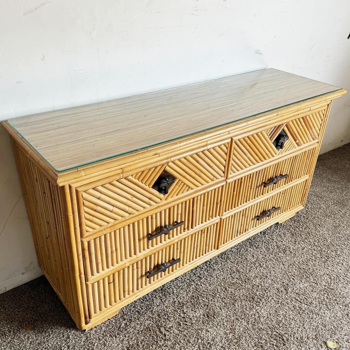 Boho Chic Bamboo and Pencil Reed Credenza With Hut Hutch/Etagere/Caninet In Good Condition For Sale In Delray Beach, FL