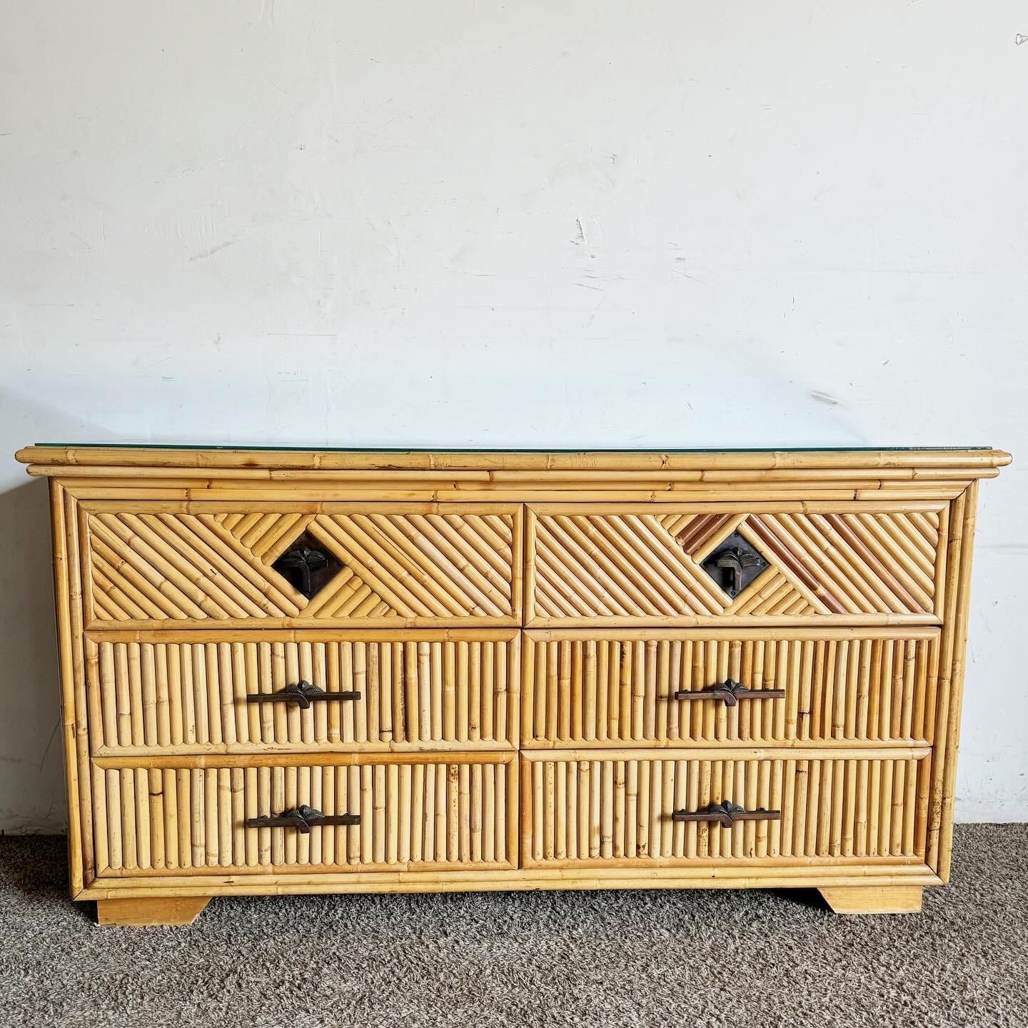 Late 20th Century Boho Chic Bamboo and Pencil Reed Credenza With Hut Hutch/Etagere/Caninet For Sale