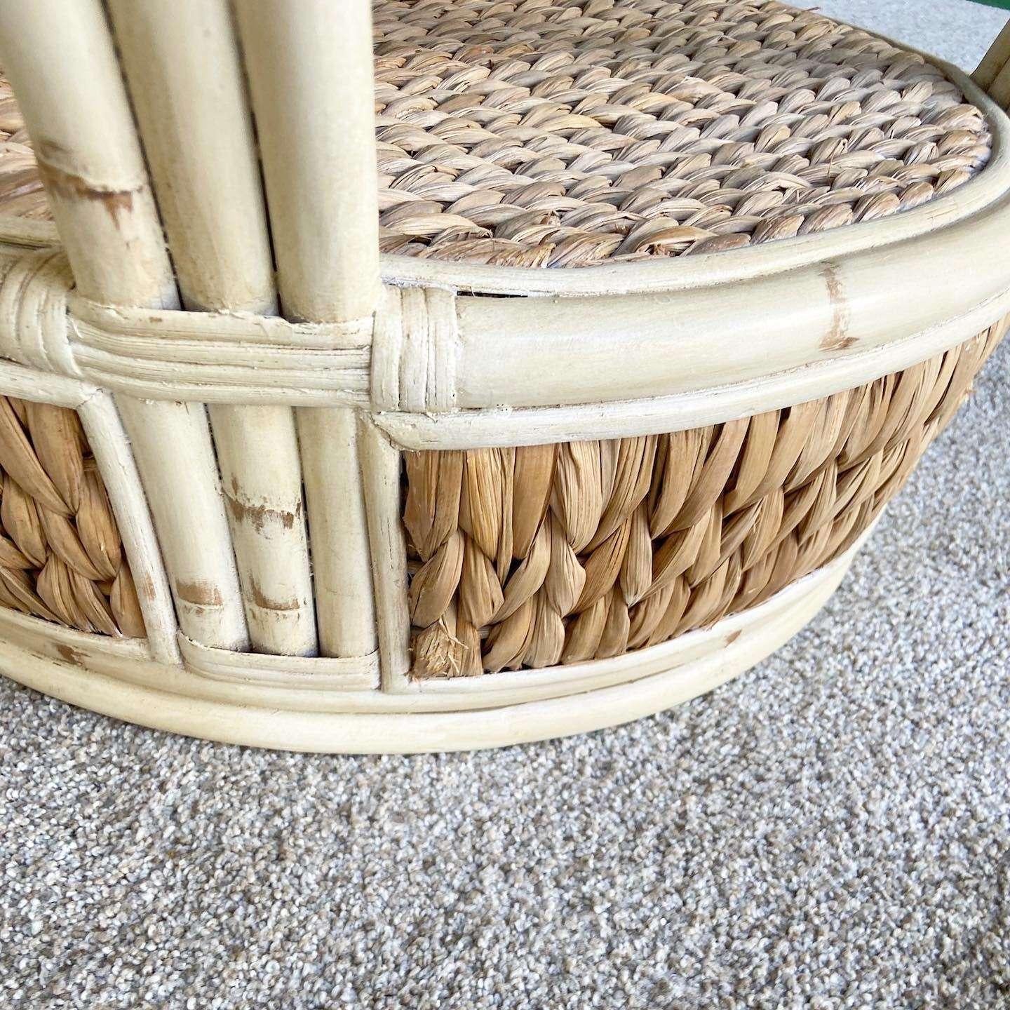 Boho Chic Bamboo and Sea Grass Circular Side Tables - a Pair For Sale 1