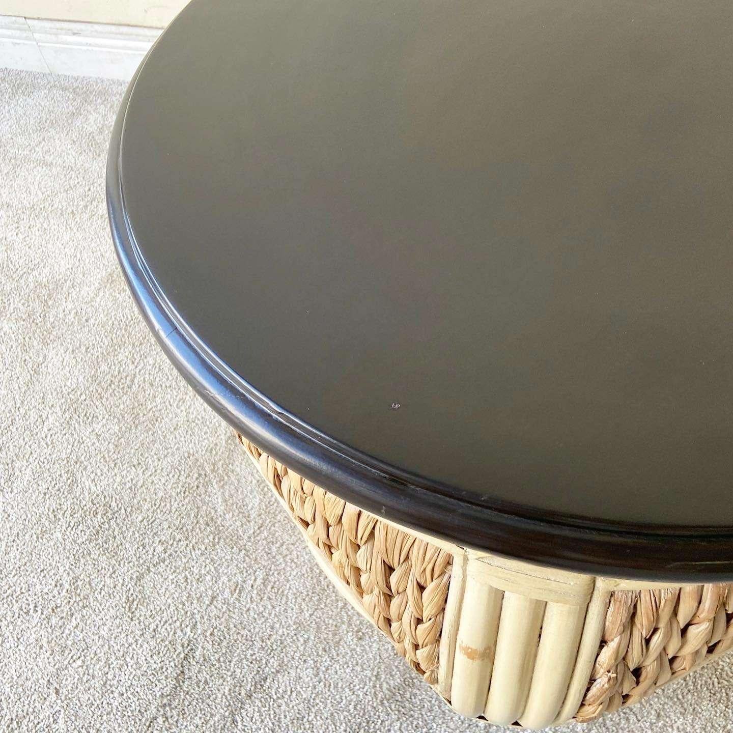 Boho Chic Bamboo and Sea Grass Circular Side Tables - a Pair For Sale 2