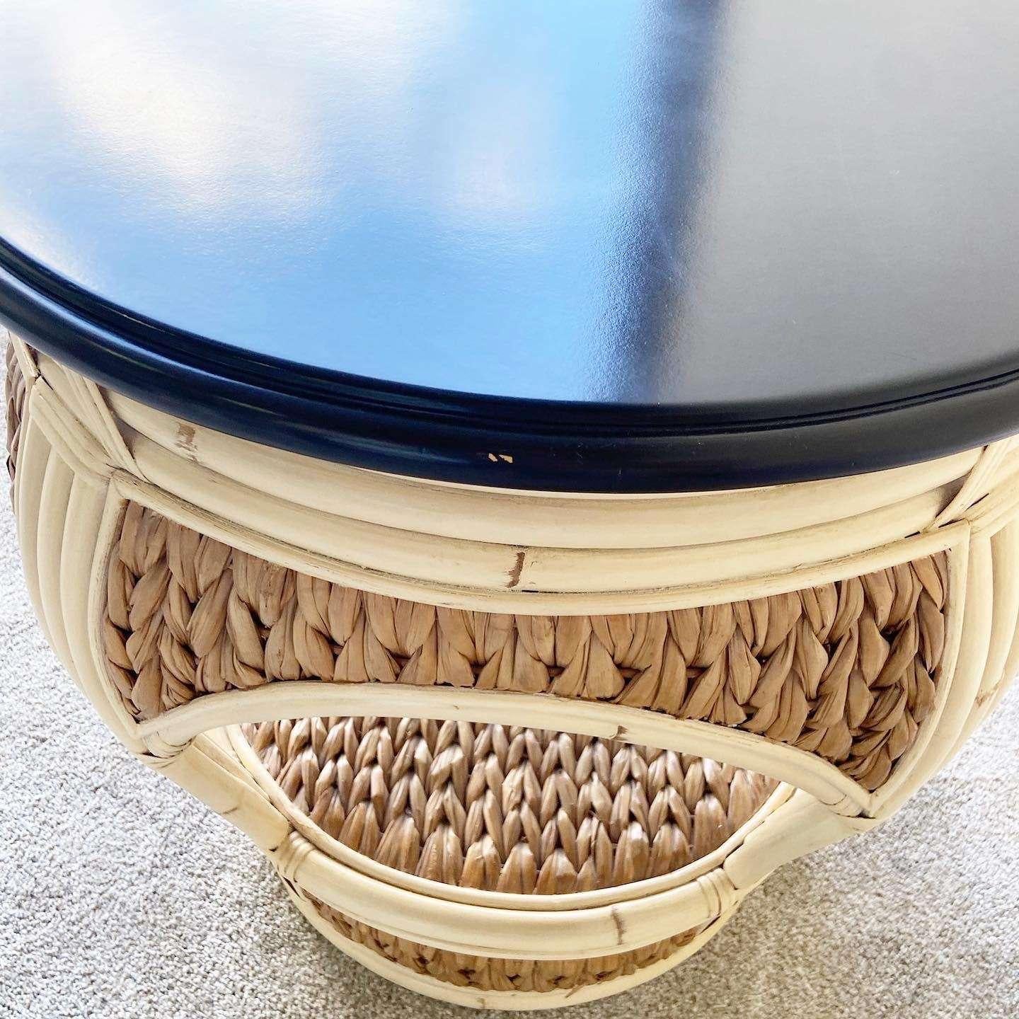 Boho Chic Bamboo and Sea Grass Circular Side Tables - a Pair For Sale 3