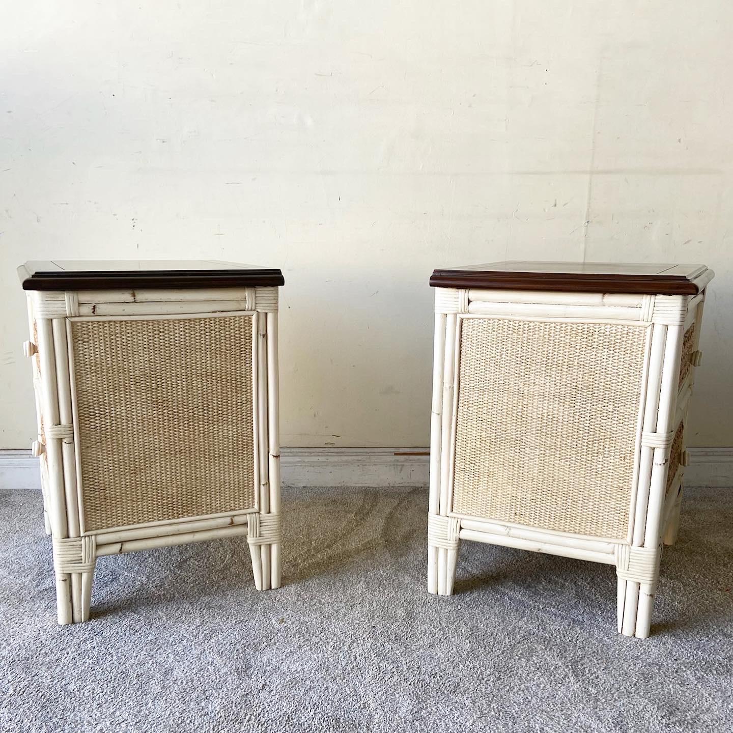Boho Chic Bamboo and Sea Grass Nightstands, a Pair In Good Condition In Delray Beach, FL