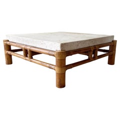 Vintage Boho Chic Bamboo and Stone Coffee Square Table