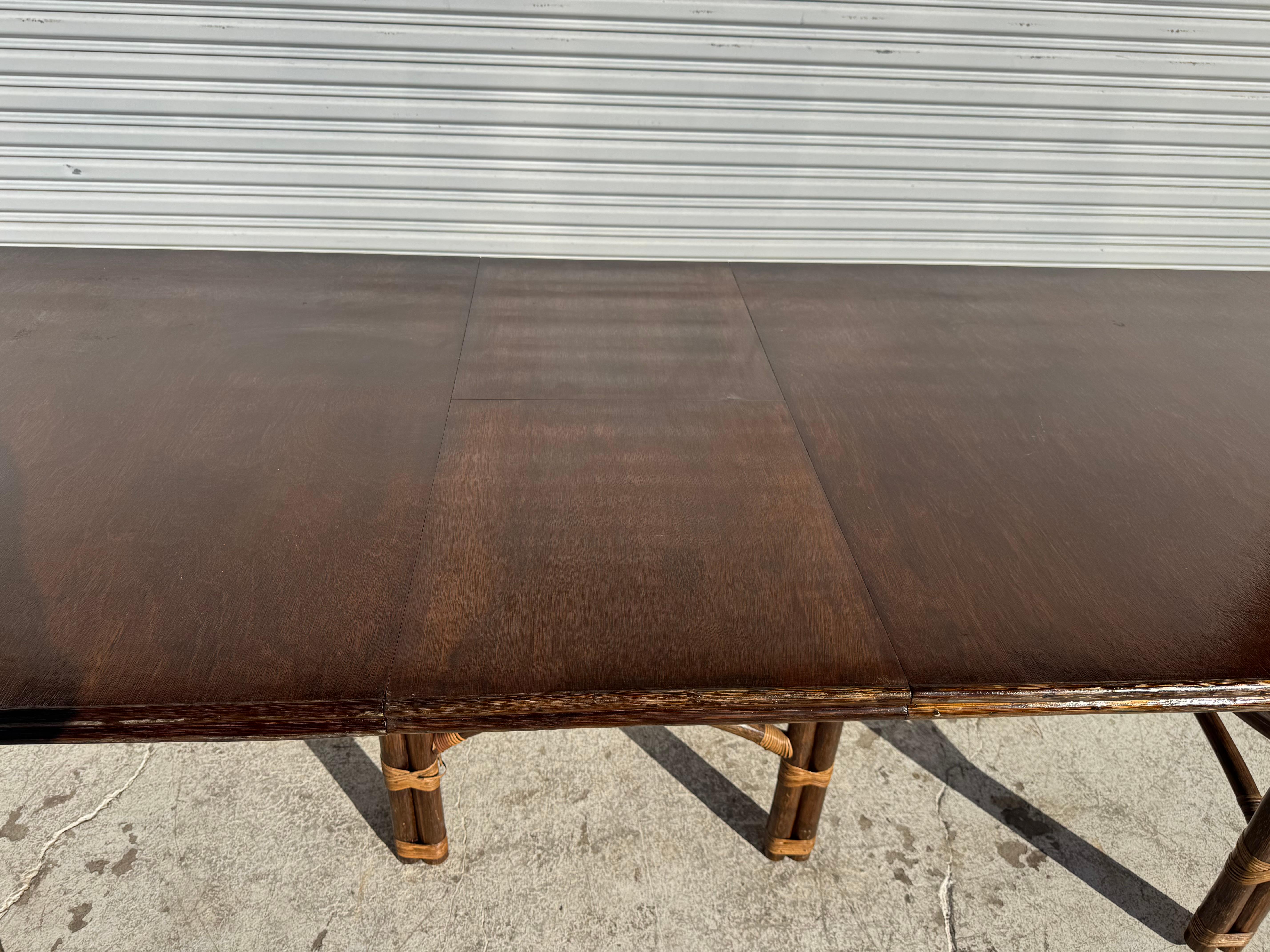 Boho Chic Bamboo and Teak Dining Table with Butterfly Leaf en venta 2