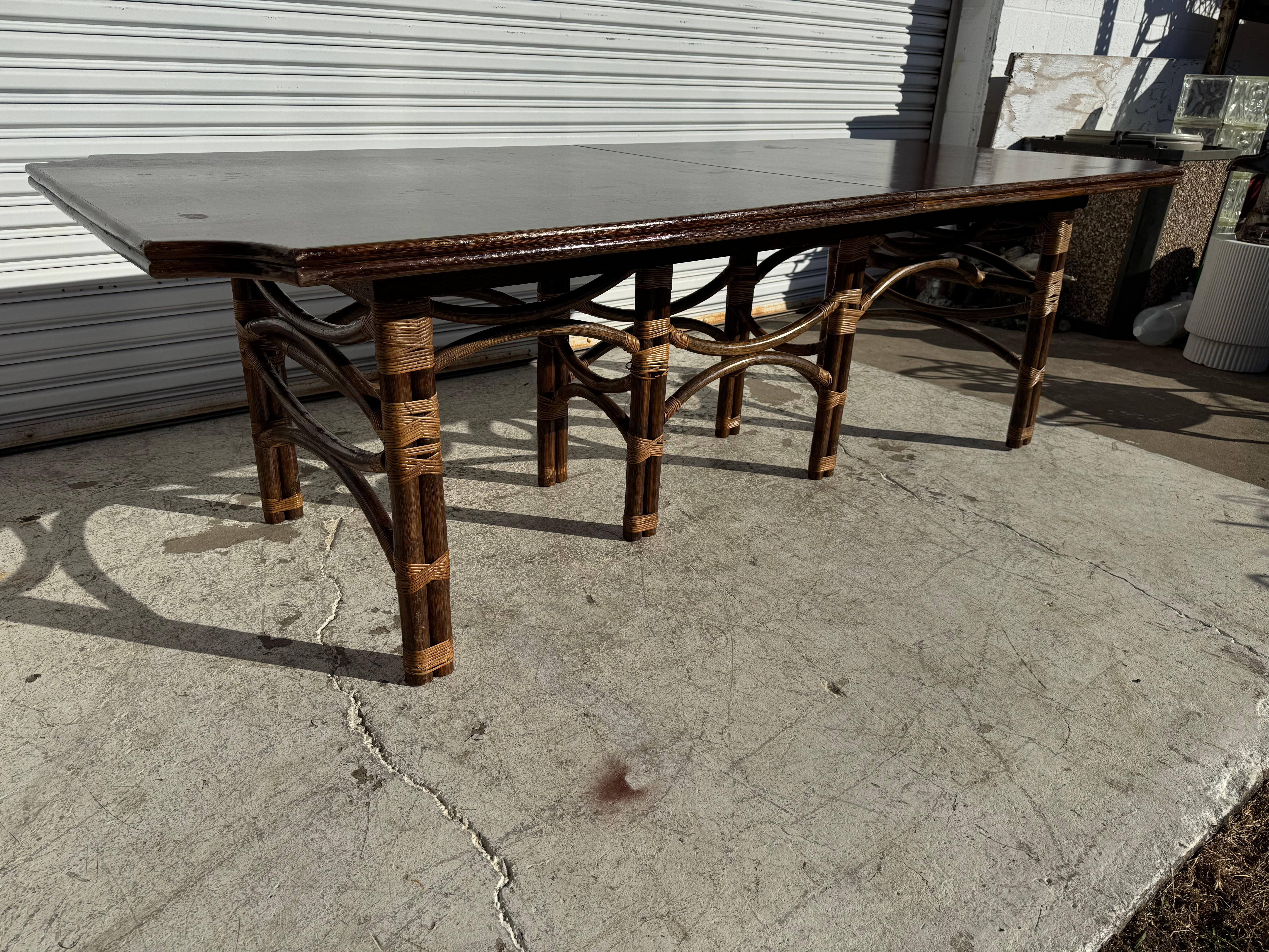 Boho Chic Bamboo and Teak Dining Table with Butterfly Leaf en venta 4