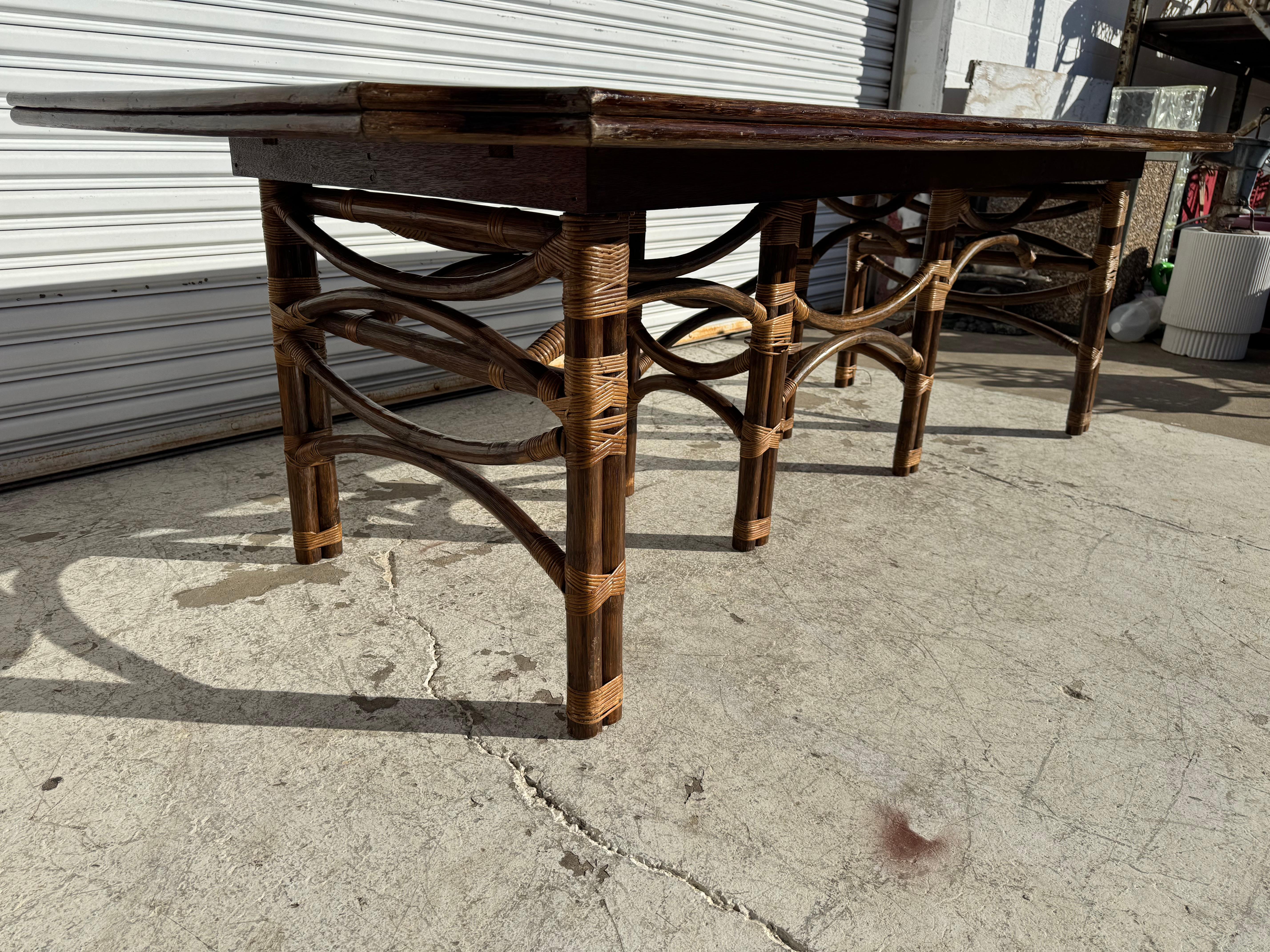 Boho Chic Bamboo and Teak Dining Table with Butterfly Leaf Tailandés en venta