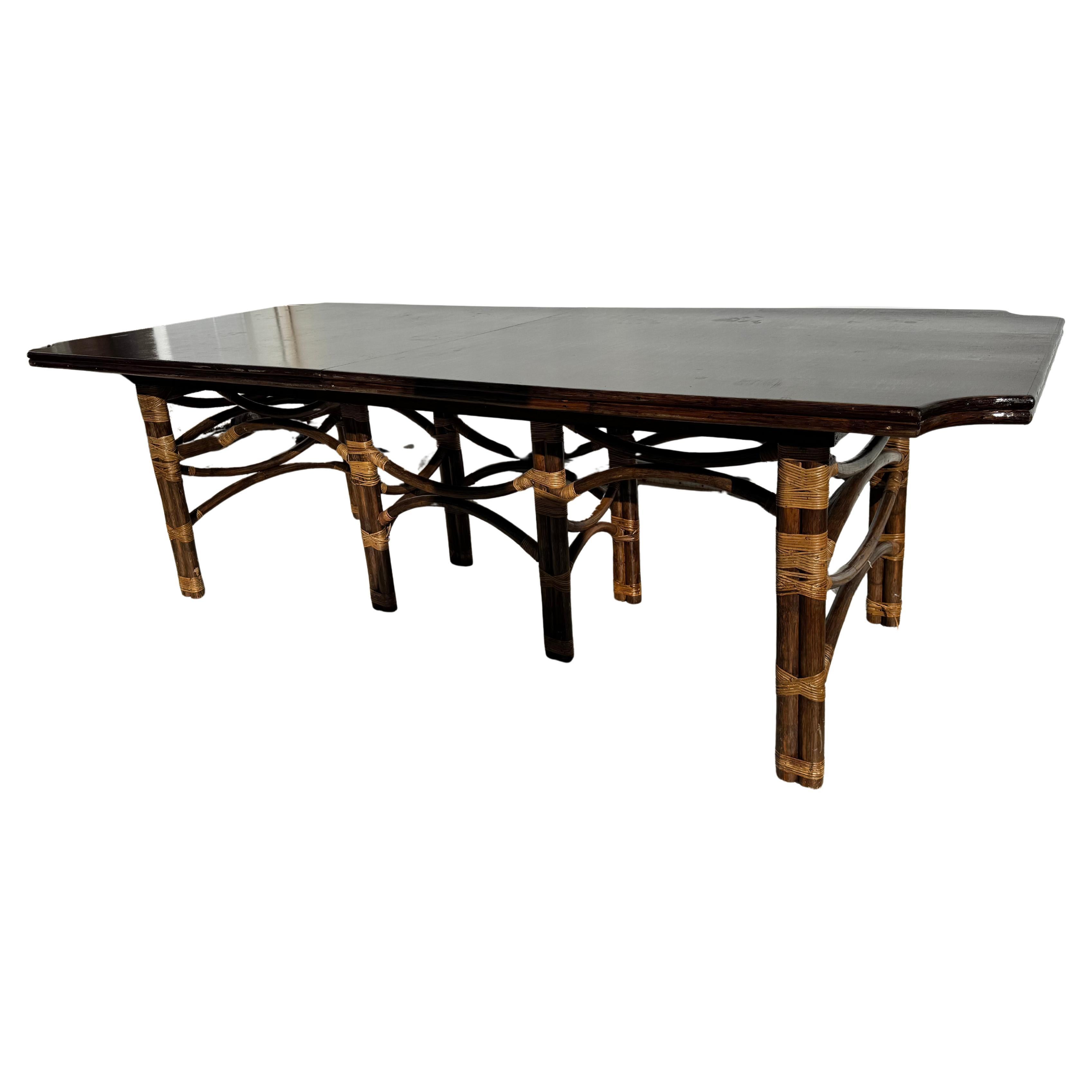 Boho Chic Bamboo and Teak Dining Table with Butterfly Leaf en venta