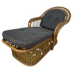 Vintage Boho Chic Bamboo and Wicker Cushioned Chaise Lounge