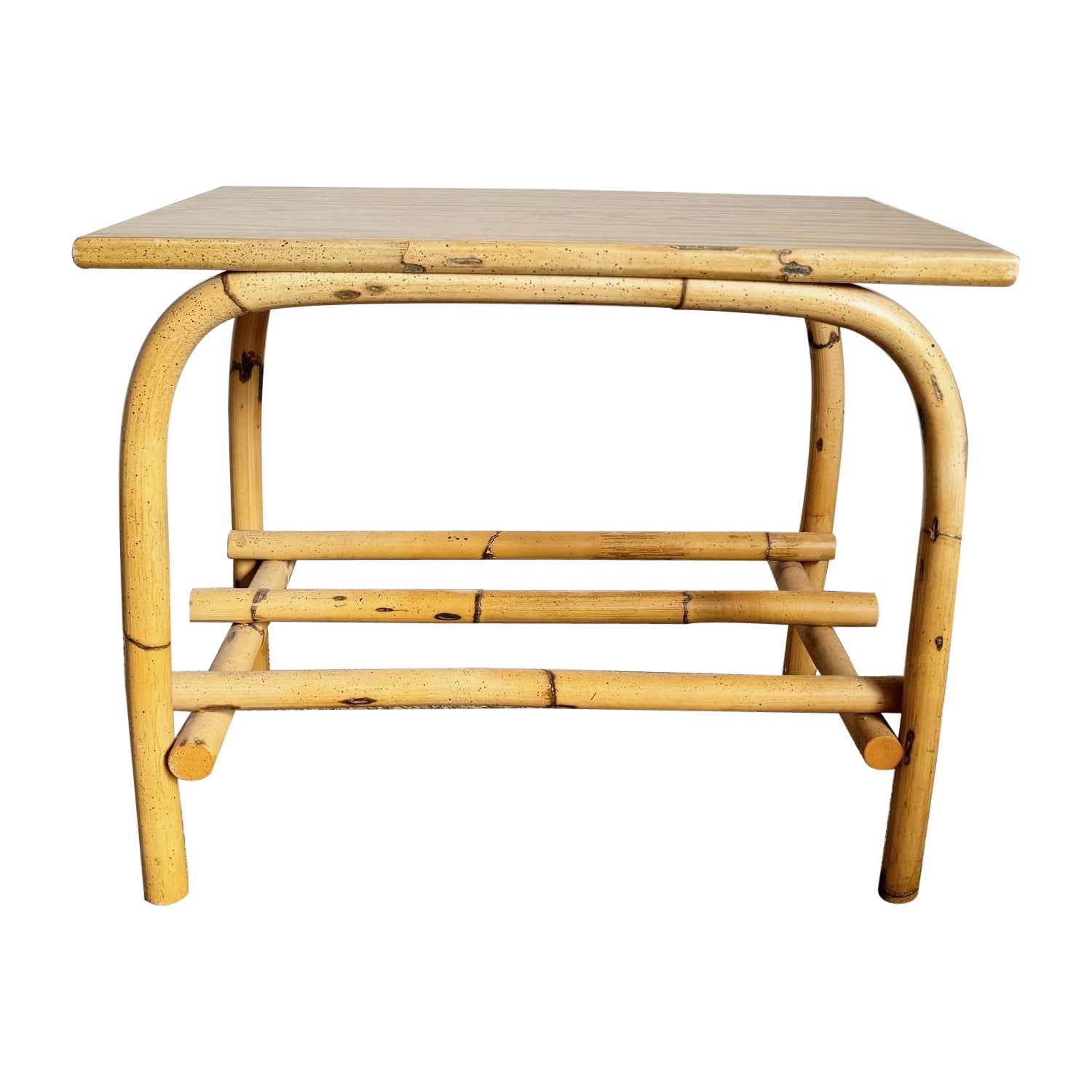 Mesa Auxiliar Boho Chic de Bambú y Laminado de Grano de Madera