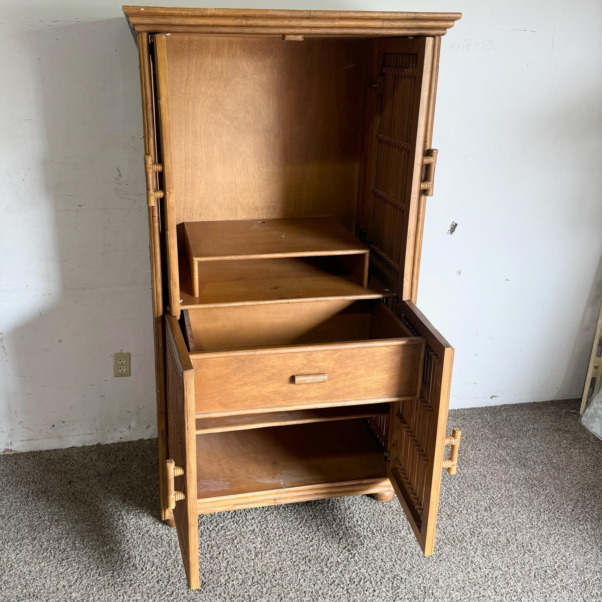 Late 20th Century Boho Chic Bamboo Armoire/Drybar
