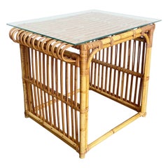 Tavolino di bambù con piano in vetro Boho Chic