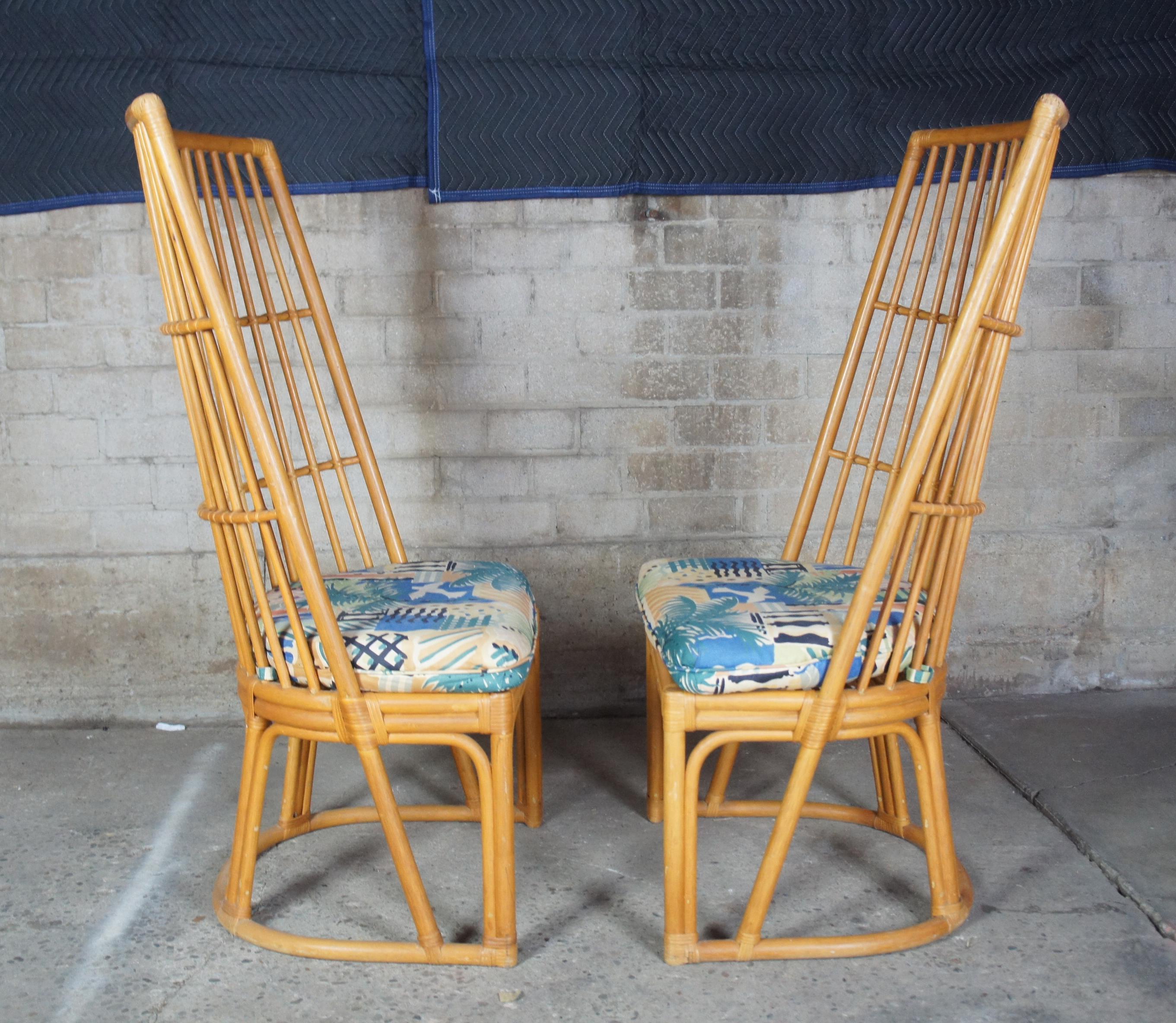 Boho Chic Bamboo Highback Chairs Bohemian Rattan 1970s Mid-Century Modern 51 In Good Condition In Dayton, OH