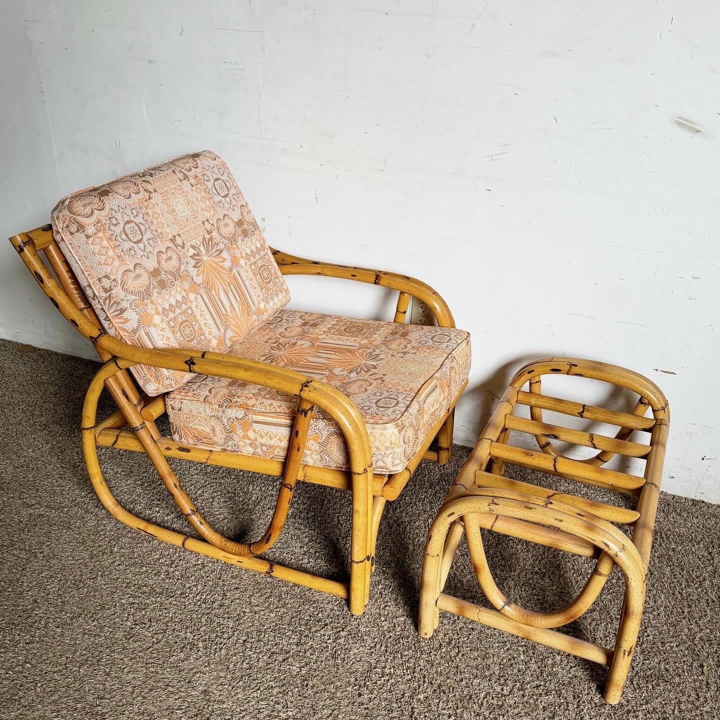 Embrace the laid-back luxury of bohemian style with this Boho Chic Bamboo Lounge Chair and Ottoman Set. Crafted from natural bamboo, this set highlights the beauty of organic materials, offering a serene addition to any space. The ergonomic design