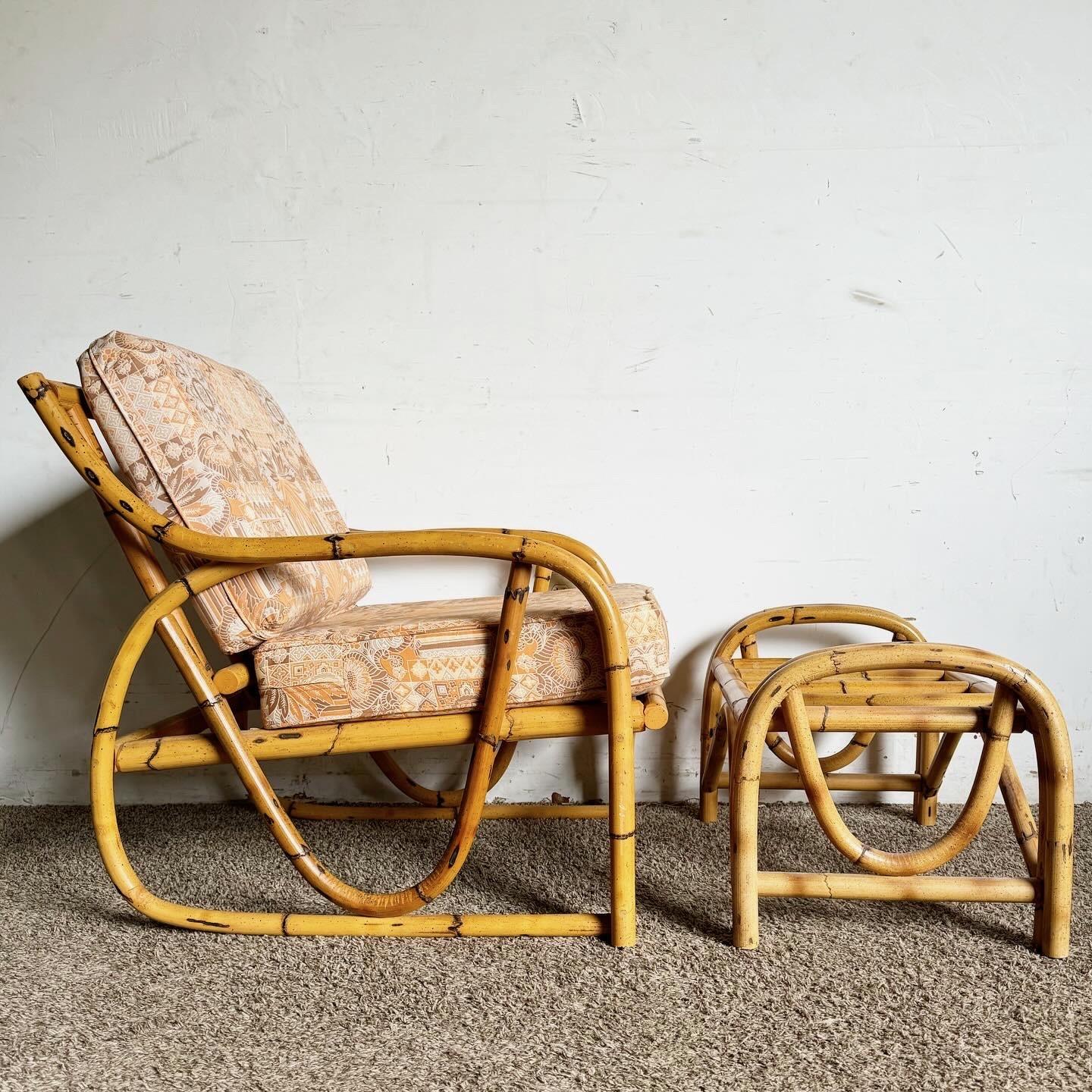 Philippine Boho Chic Bamboo Lounge Chair With Ottoman For Sale