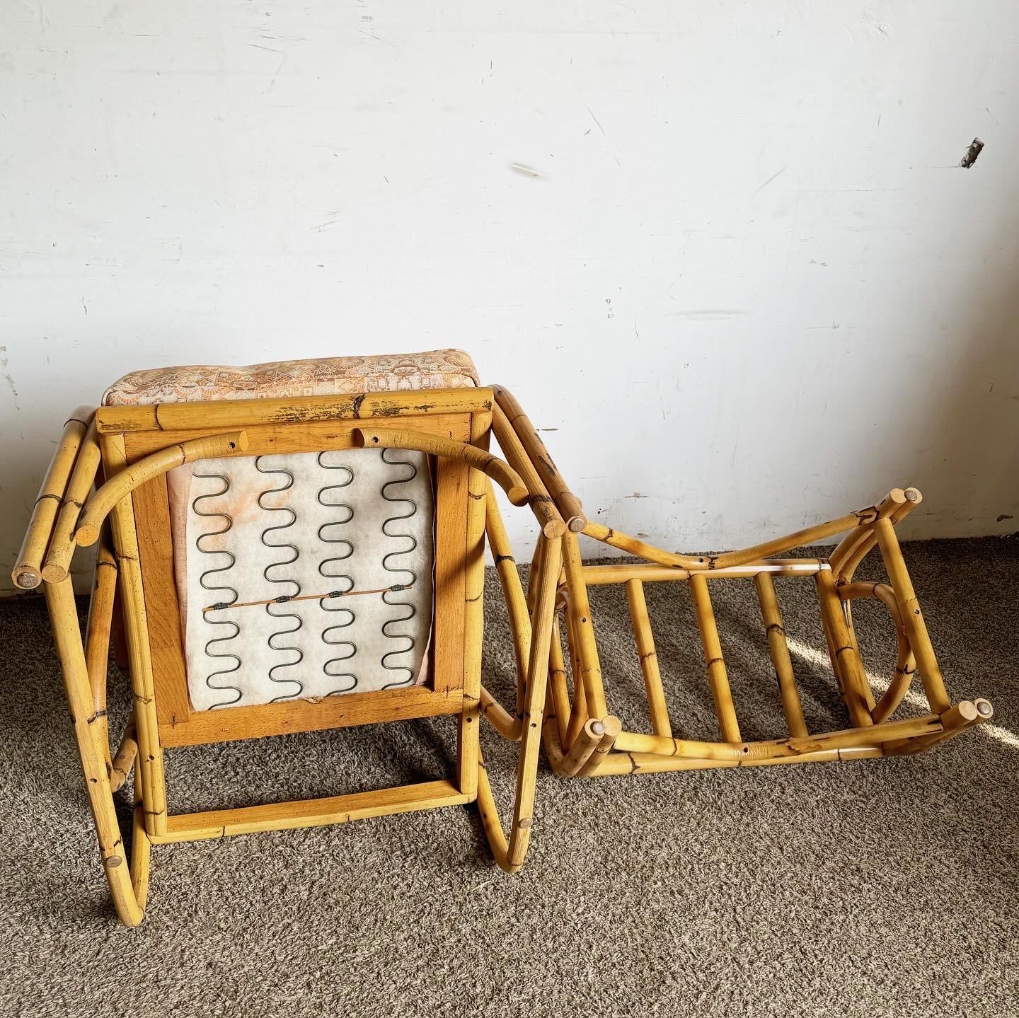 Boho Chic Bamboo Lounge Chair With Ottoman In Good Condition For Sale In Delray Beach, FL