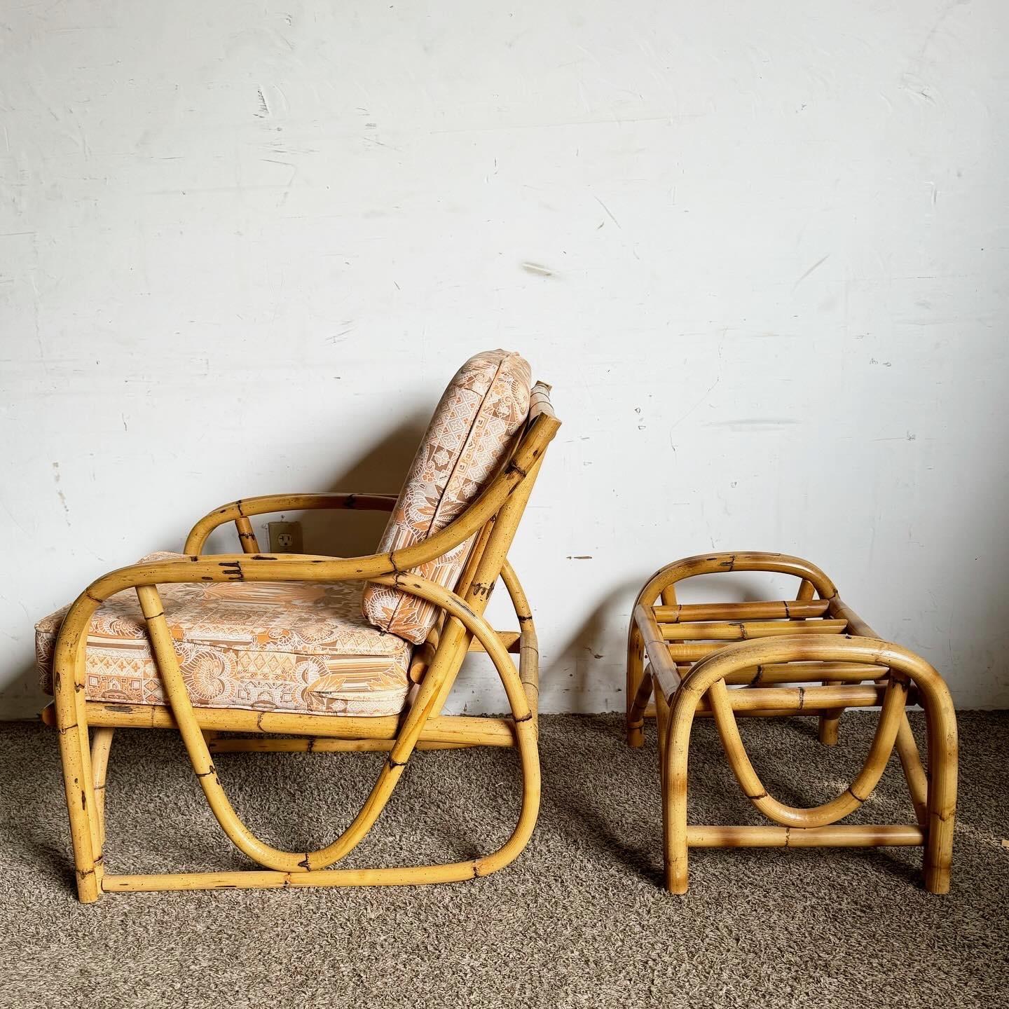 Boho Chic Bamboo Lounge Chair With Ottoman For Sale 2