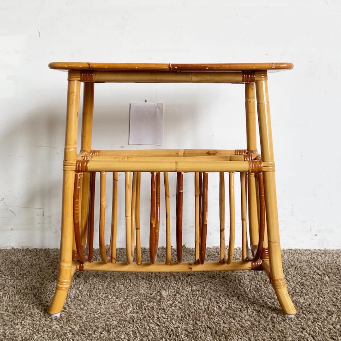 Infuse your home with Boho Chic Bamboo Magazine Rack Side Table. A versatile piece that stylishly combines convenient storage and surface space.
Minor wear around the edges as seen in the photos.
