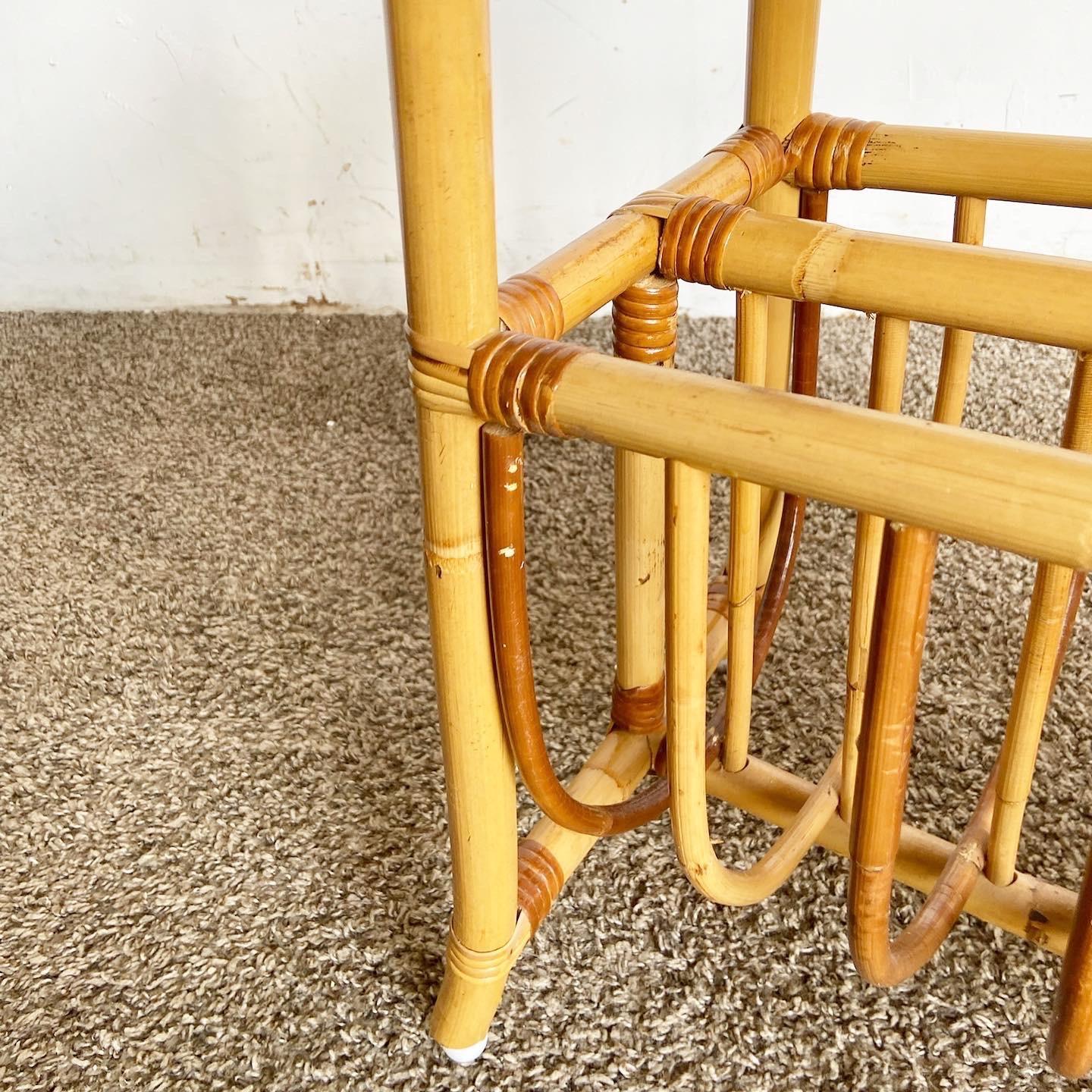 Boho Chic Bamboo Magazine Rack Side Table In Good Condition For Sale In Delray Beach, FL