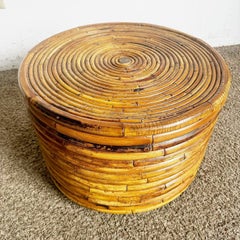 Boho Chic Bamboo Pencil Reed Circular Drum Side Table