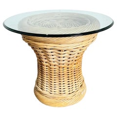 Boho Chic Bambus Bleistift Reed Wicker Glasplatte Beistelltisch