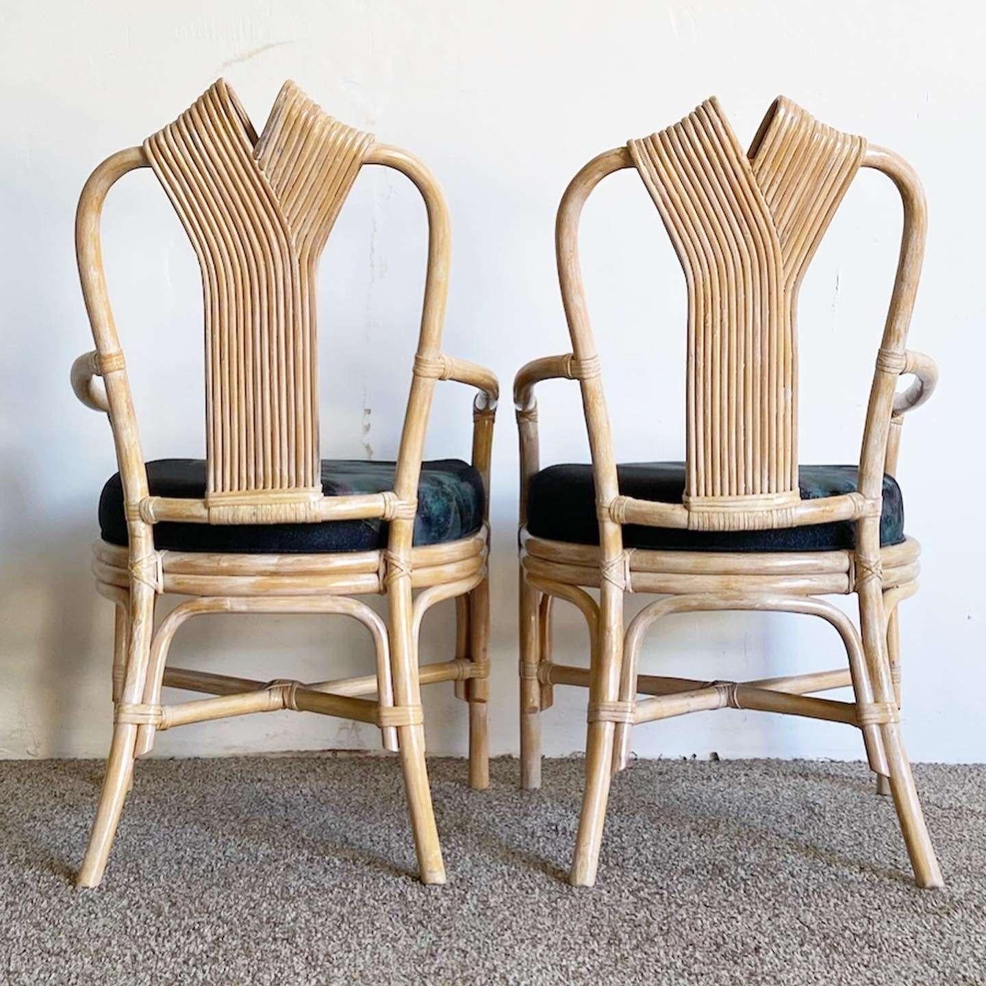 Philippine Boho Chic Bamboo Rattan and Reed Dining Chairs - Set of 6 For Sale