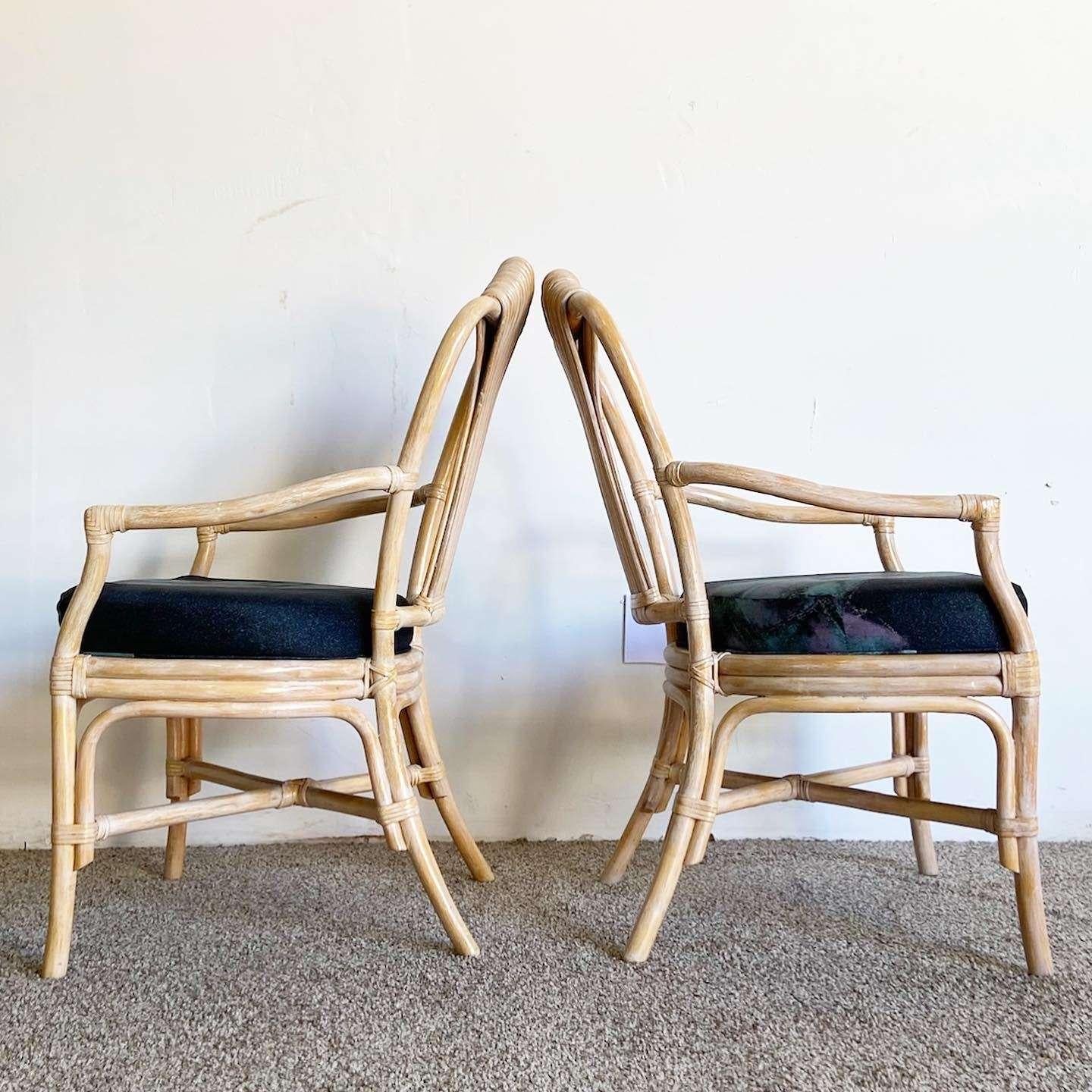 Esszimmerstühle aus Bambus, Rattan und Schilf von Boho Chic – 6er-Set (Ende des 20. Jahrhunderts) im Angebot